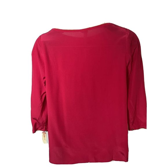 Vintage TAHARI Hot Pink & Gold  100% SILK Women Blouse Top Size 6 - Picture 2 of 11